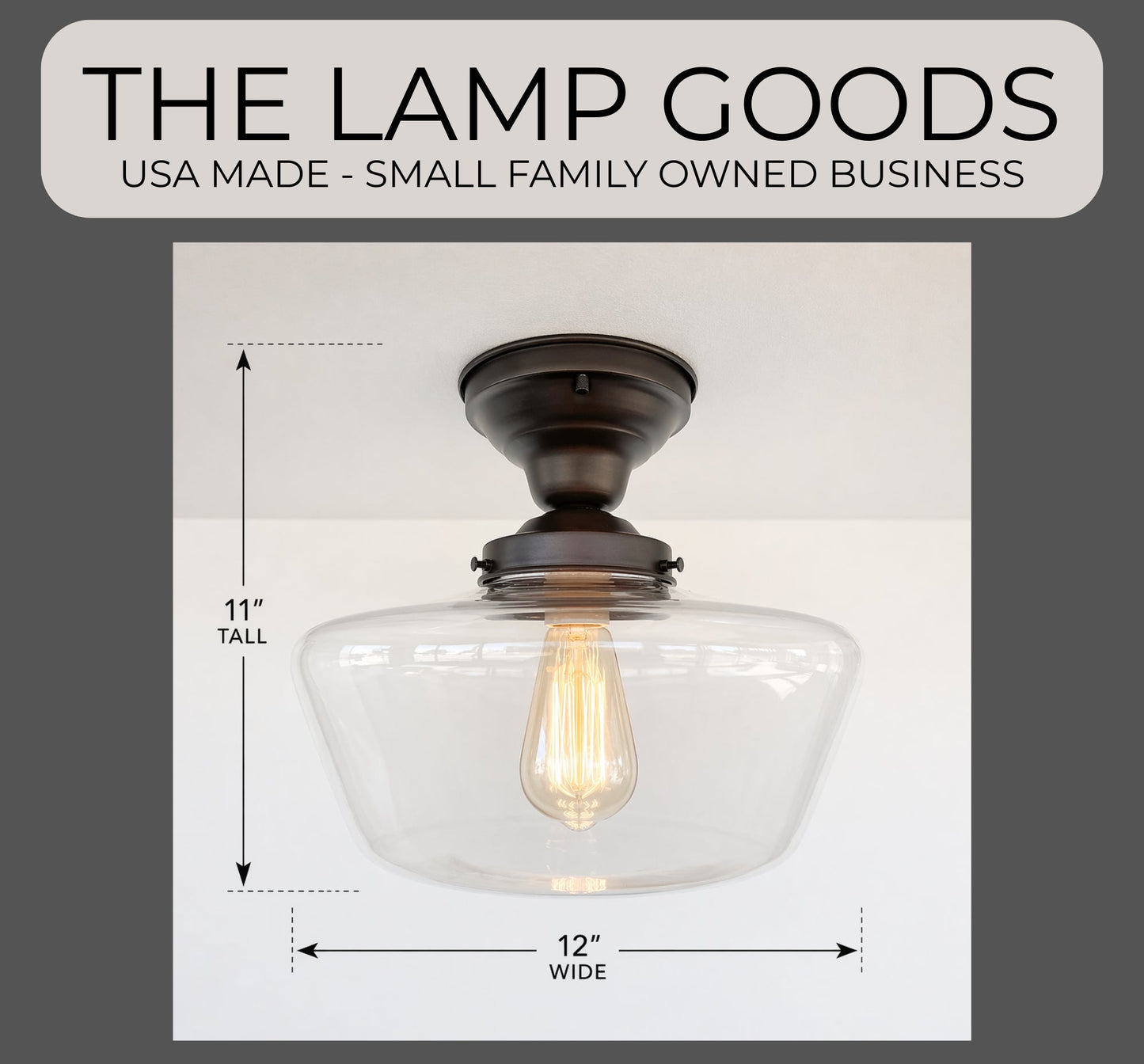 Large Clear Glass Schoolhouse Ceiling Light | 12"
