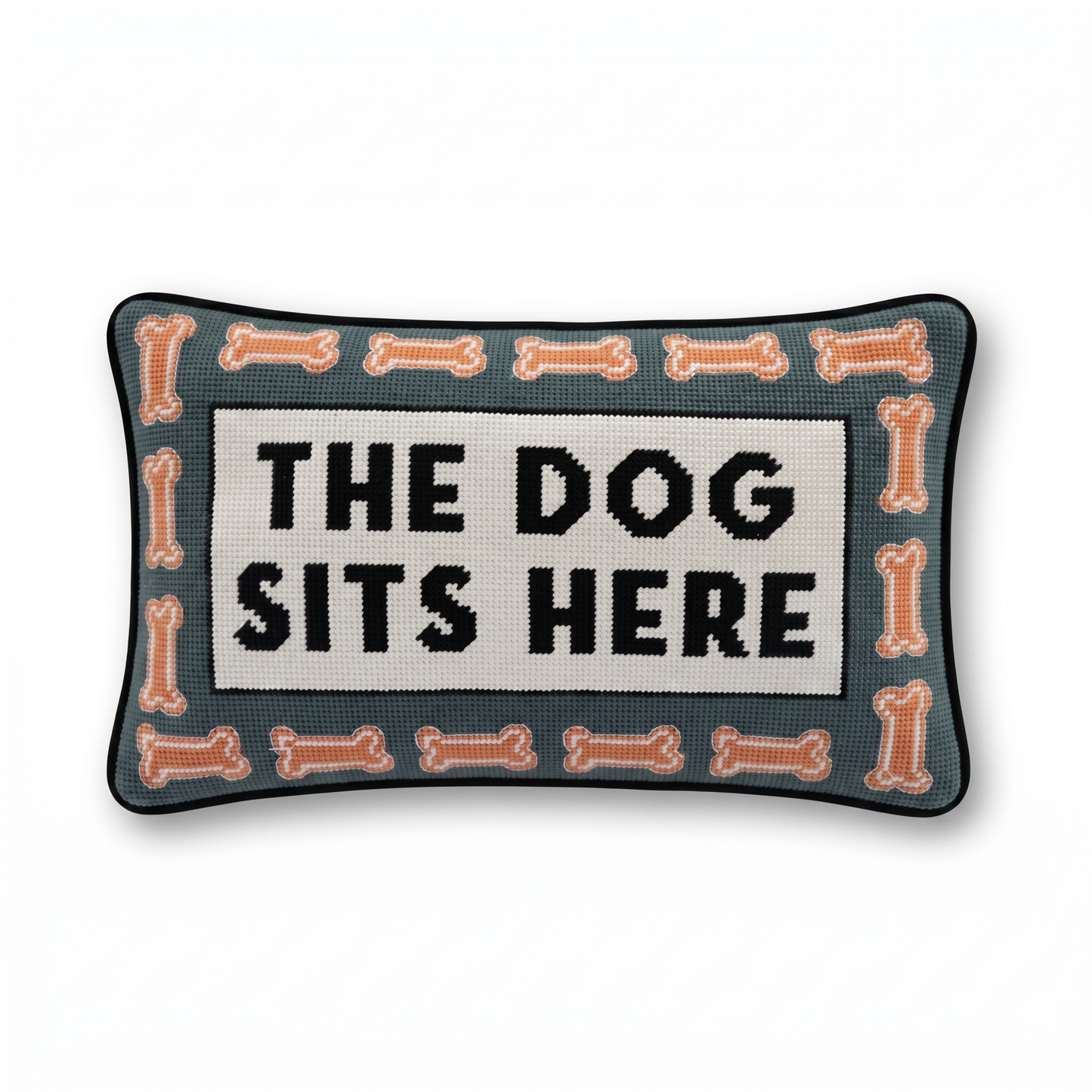 Dog Sits Here Needlepoint Pillow
