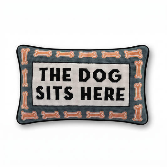 Dog Sits Here Needlepoint Pillow