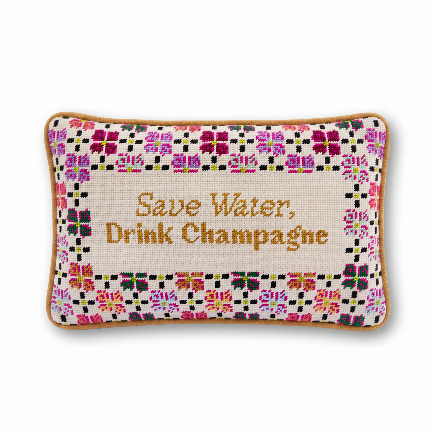 Drink Champagne Needlepoint Pillow