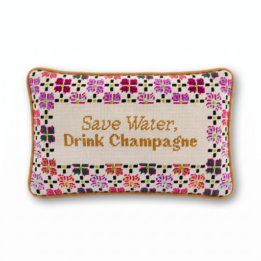 Drink Champagne Needlepoint Pillow