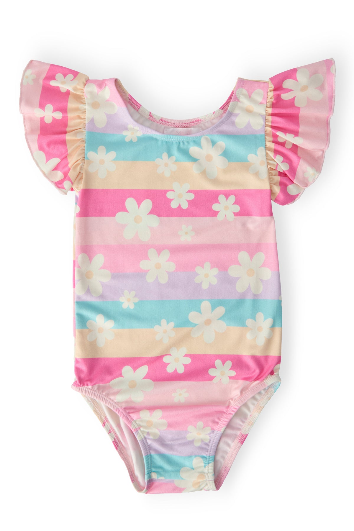 a pink striped bodysuit with flowers on it