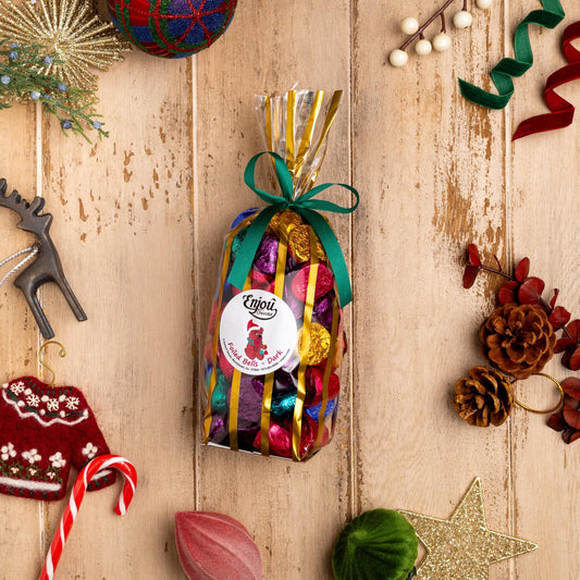a bag of candy and decorations