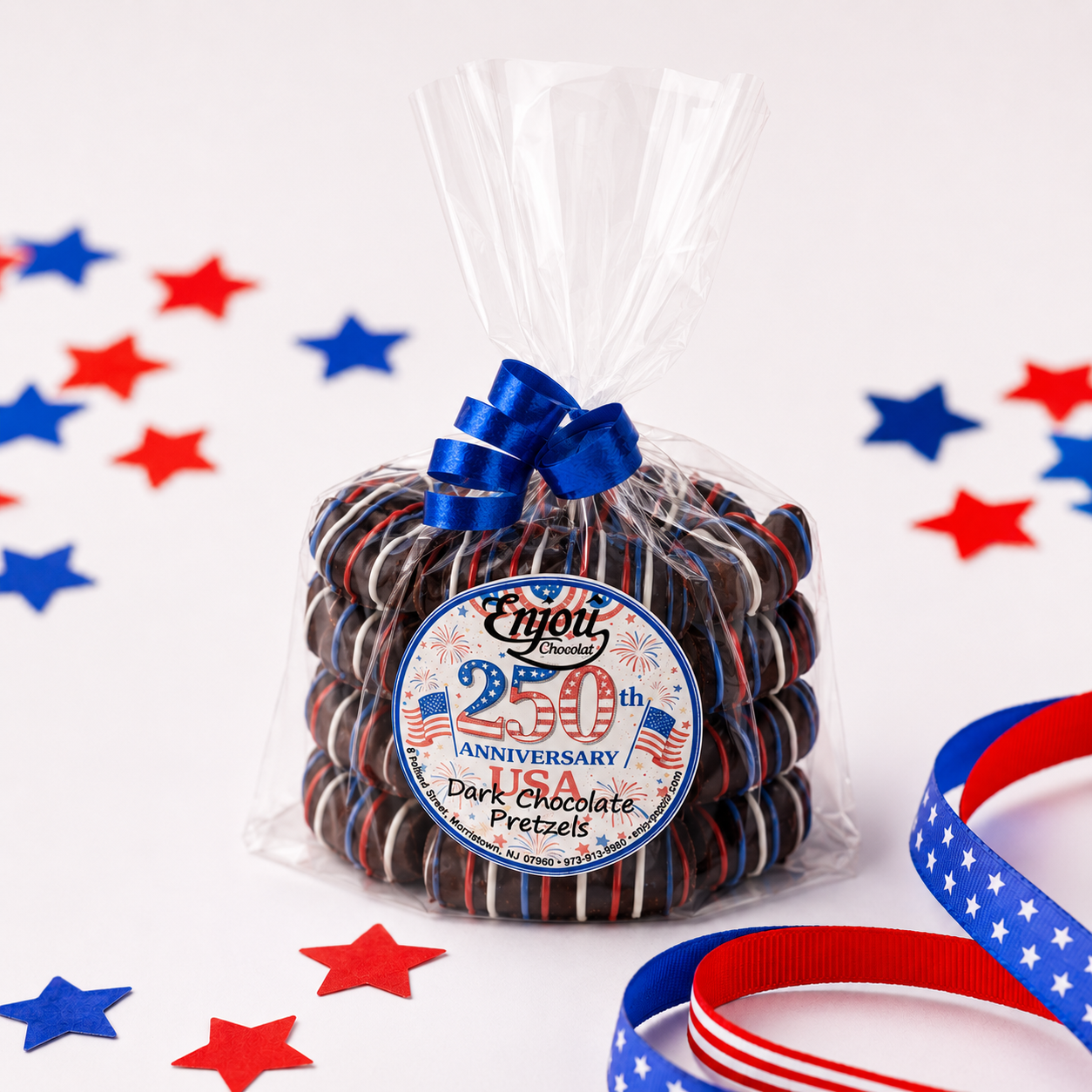 Red, White & Blue Striped Chocolate Pretzels