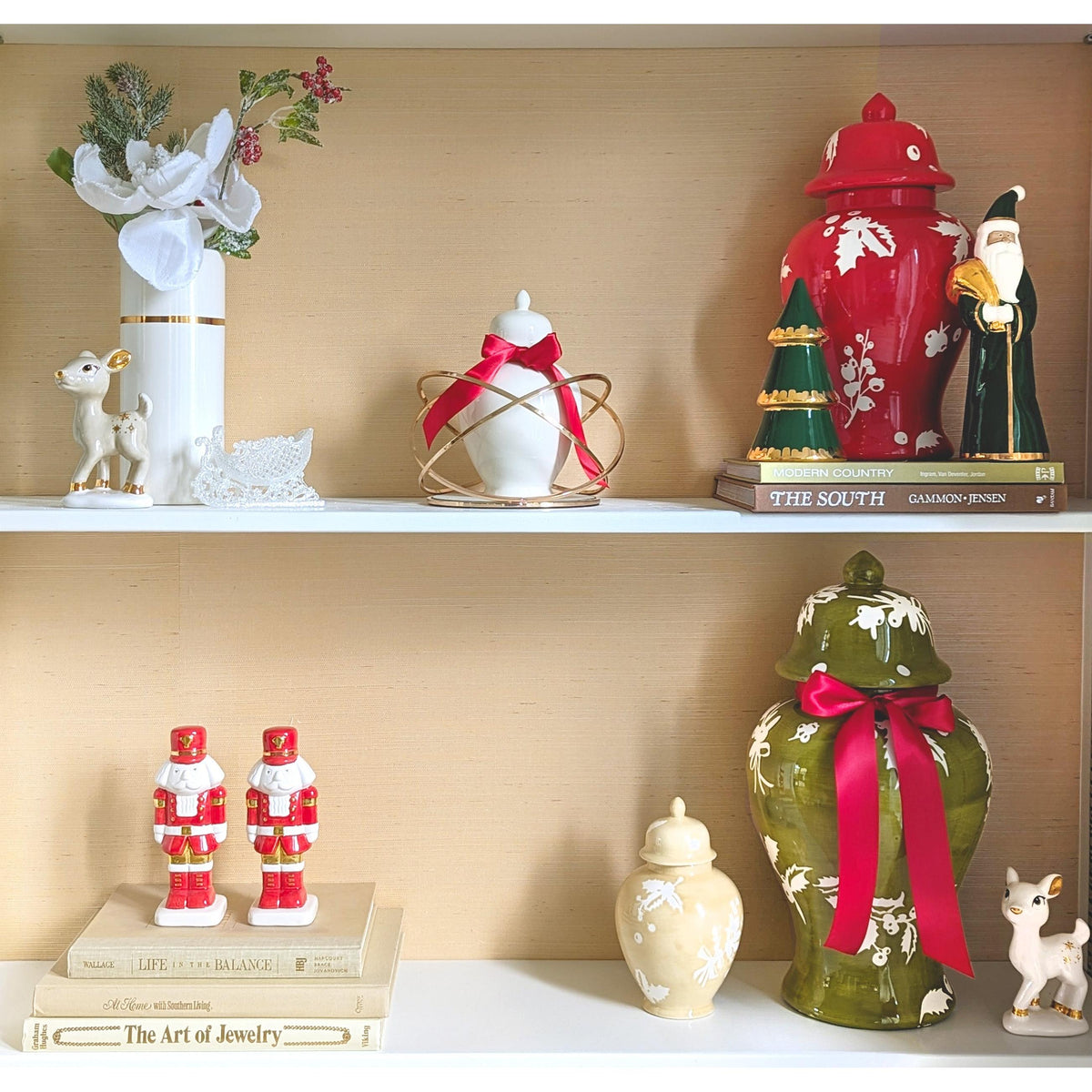 Deck the Halls Ginger Jars in Moss Green