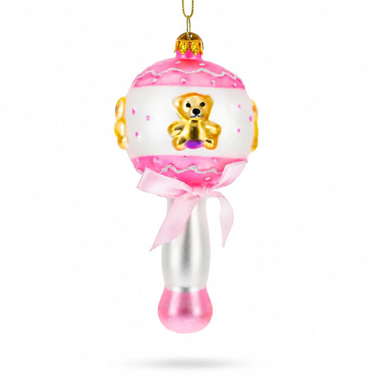 Delightful Baby Pink Rattle Glass Christmas Ornament
