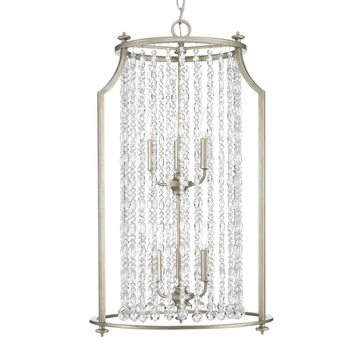 a chandelier with crystal beads from a chain