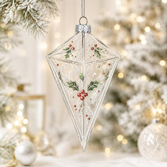 Diamond Clear Glass Christmas Ornament 3.6 Inches