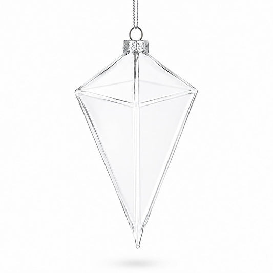 Diamond Clear Glass Christmas Ornament 3.6 Inches