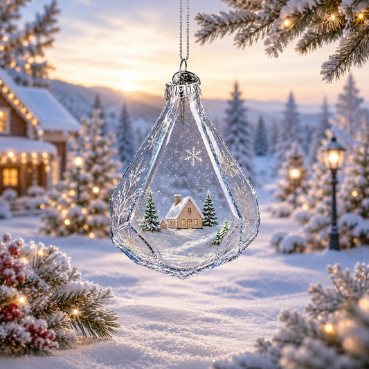 Diamond Shape Clear Glass Christmas Ornament 3.6 Inches