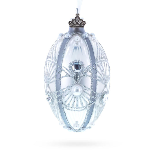 Diamonds on Silver Glass Egg Ornament 4 Inches