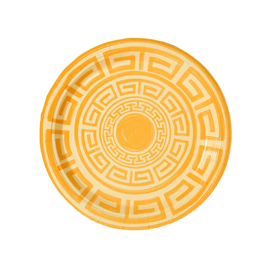 Golden and Butter Yellow Greek Key Dinner Paper Plates - 8 pack