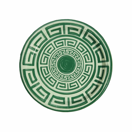 Sage and Forest Green Greek Key Dinner Paper Plates - 8 pack