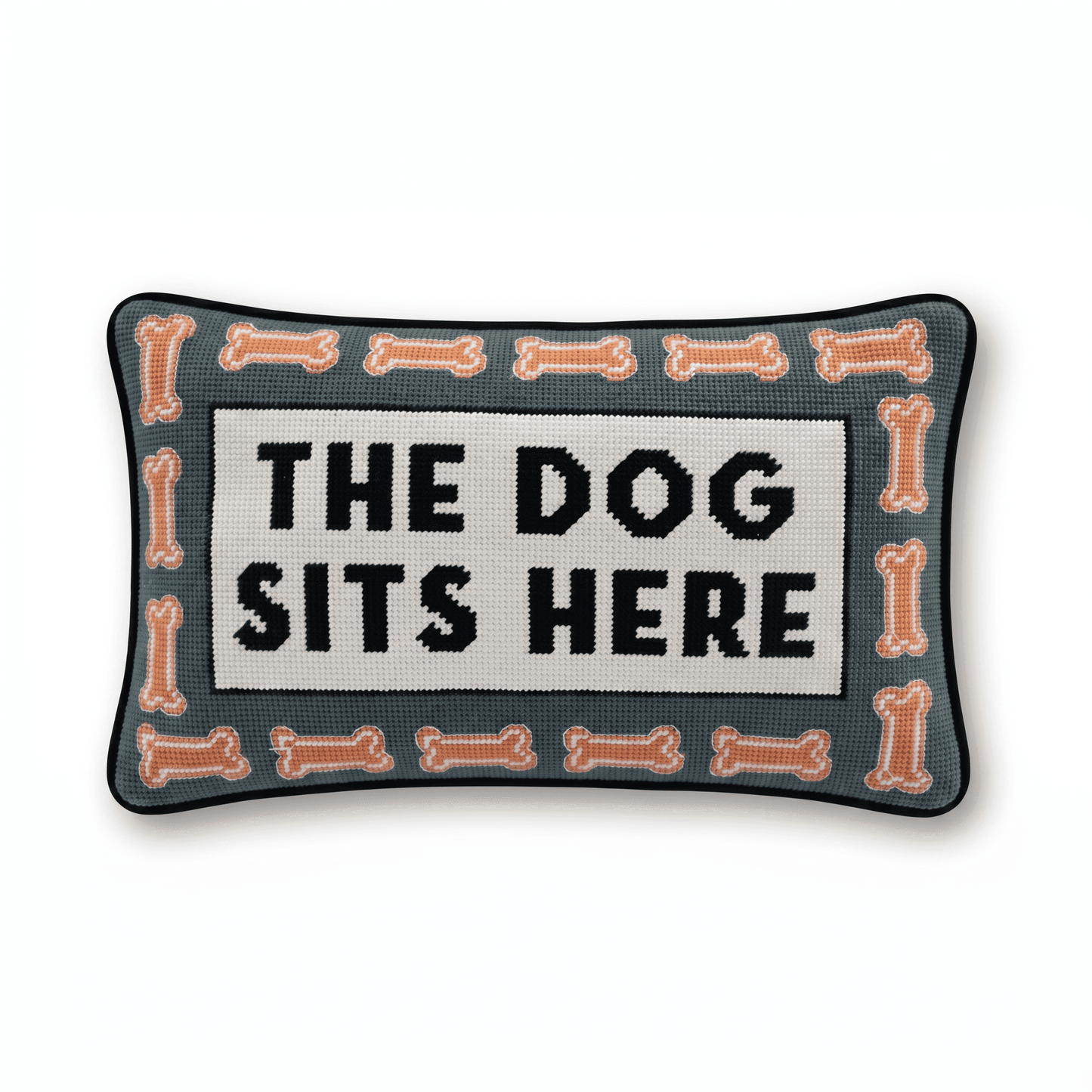 Dog Sits Here Needlepoint Pillow