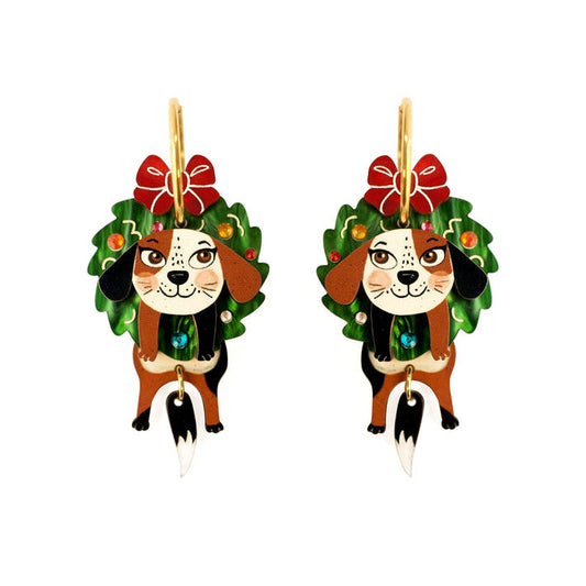 Dog in A Christmas Wreath Earrings by Laliblue – Retro Statement Jewelry Laliblue