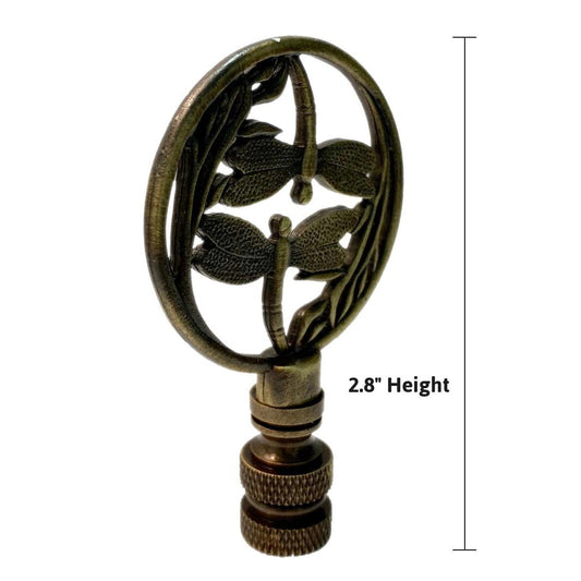 Double Dragonfly Lamp Finial Antique Brass 2.8"h