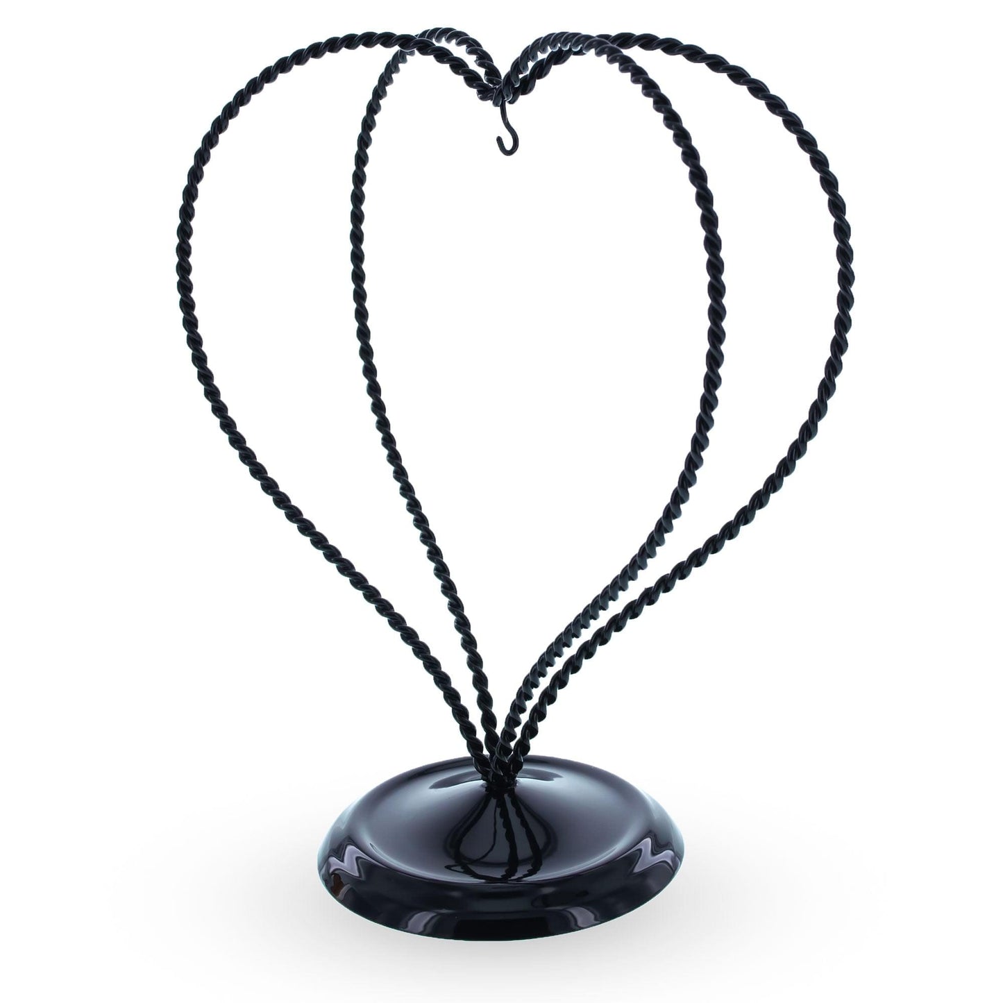 Double Wire Heart Twisted Black Paint Metal Ornament Display Stand 7.8 Inches
