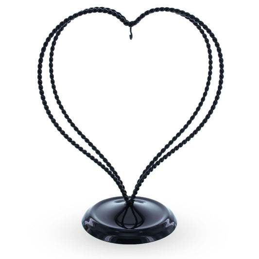 Double Wire Heart Twisted Black Paint Metal Ornament Display Stand 7.8 Inches