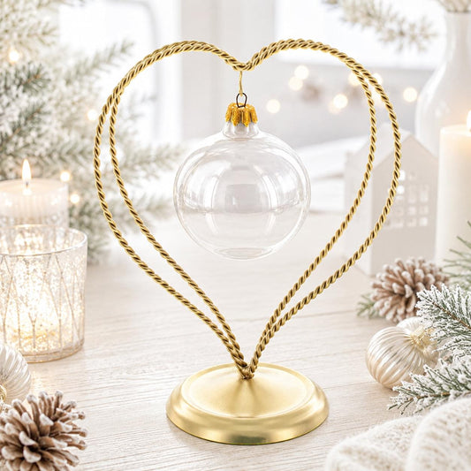 Double Wire Heart Twisted Gold Metal Ornament Display Stand 7.8 Inches