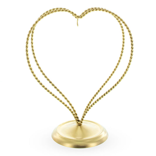 Double Wire Heart Twisted Gold Metal Ornament Display Stand 7.8 Inches