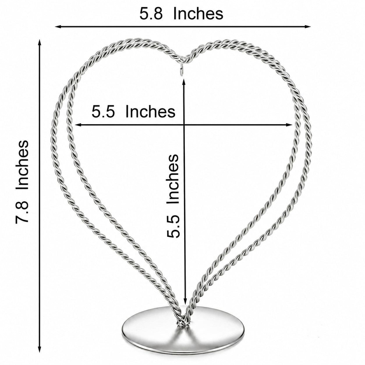 Double Wire Heart Twisted Silver Metal Ornament Display Stand 7.8 Inches