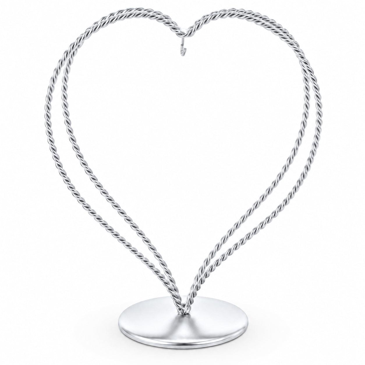 Double Wire Heart Twisted Silver Metal Ornament Display Stand 7.8 Inches