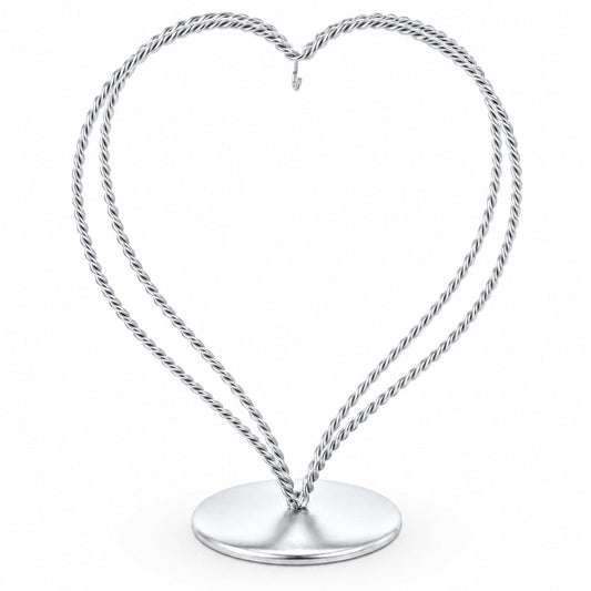 Double Wire Heart Twisted Silver Metal Ornament Display Stand 7.8 Inches