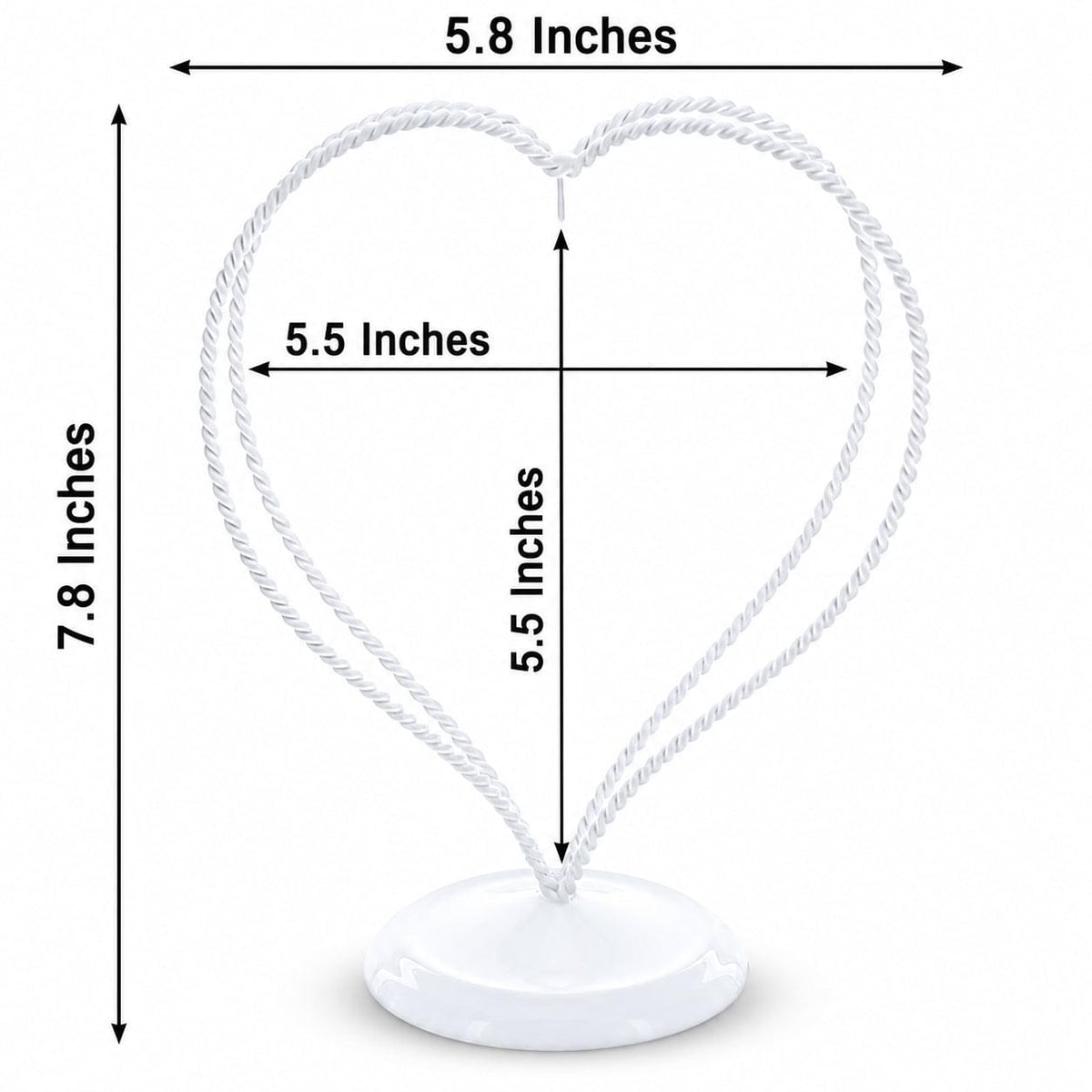 Double Wire Heart Twisted White Paint Metal Ornament Display Stand 7.8 Inches