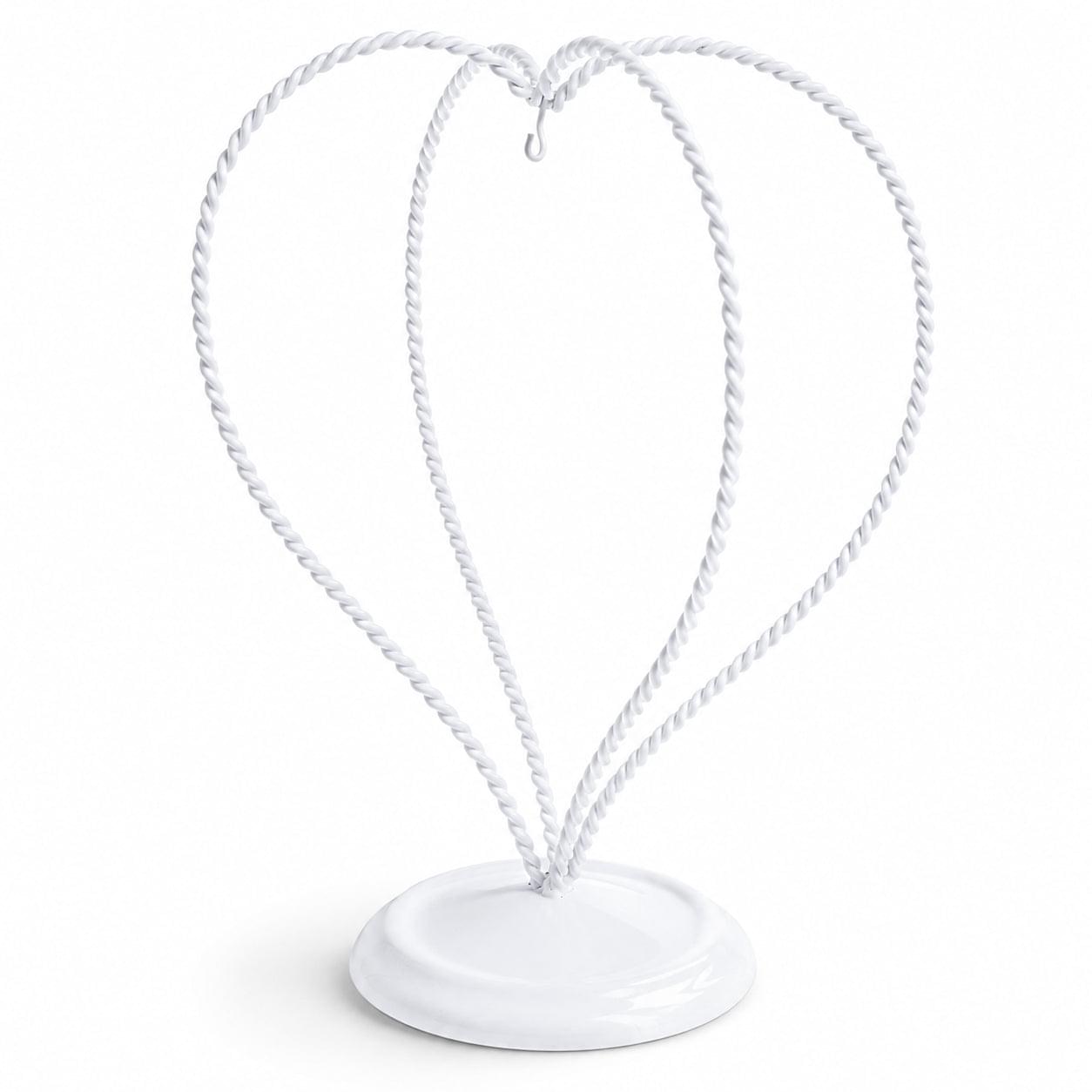 Double Wire Heart Twisted White Paint Metal Ornament Display Stand 7.8 Inches