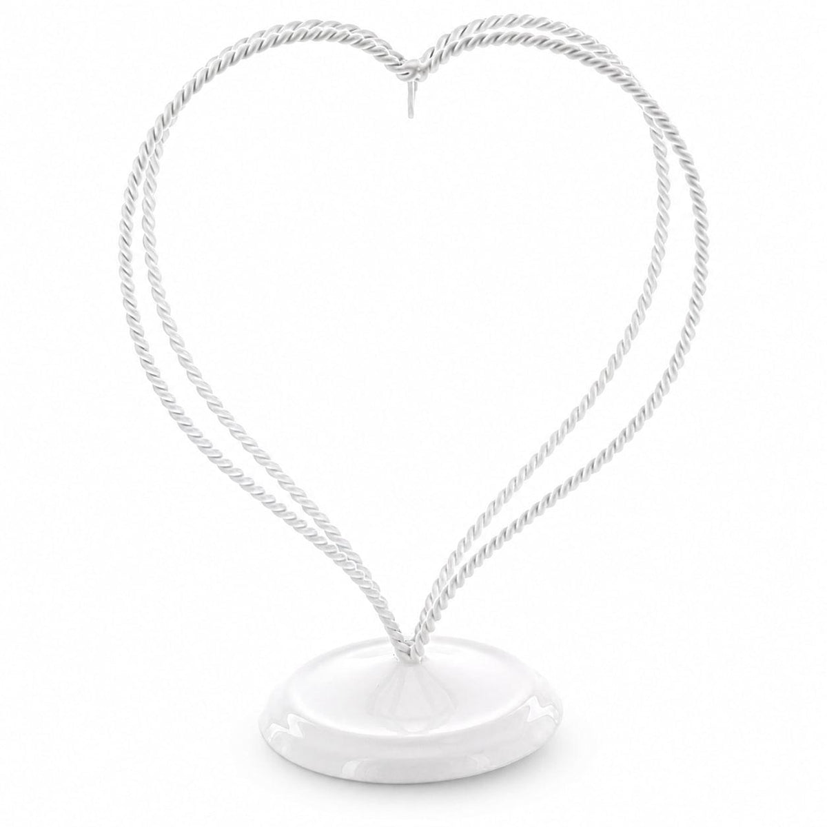 Double Wire Heart Twisted White Paint Metal Ornament Display Stand 7.8 Inches