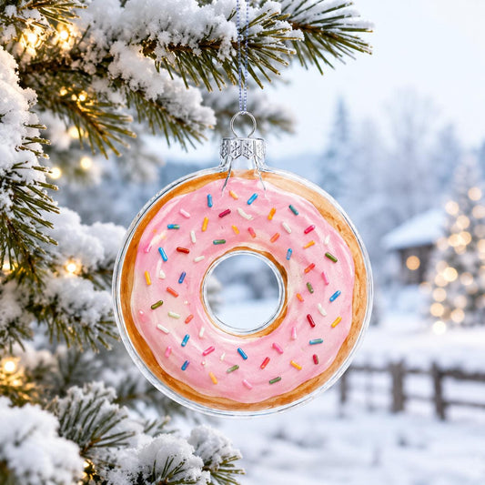 Doughnut Clear Glass Christmas Ornament