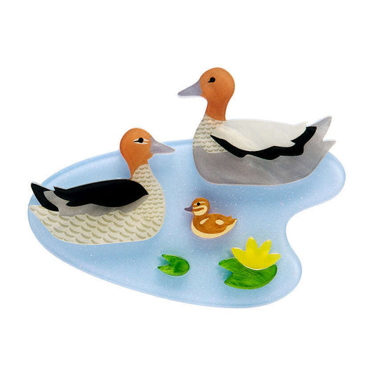 a group of ducks on a pond