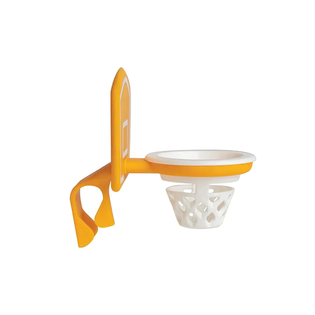 a yellow and white basketball hoop
