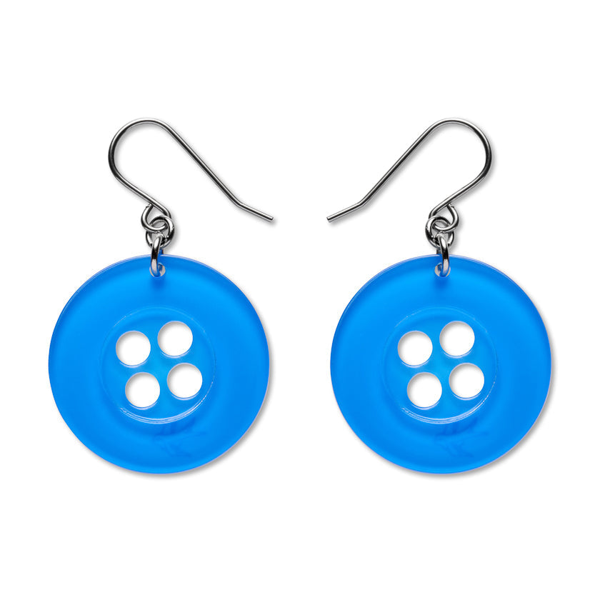 Button Drop Earrings - Blue