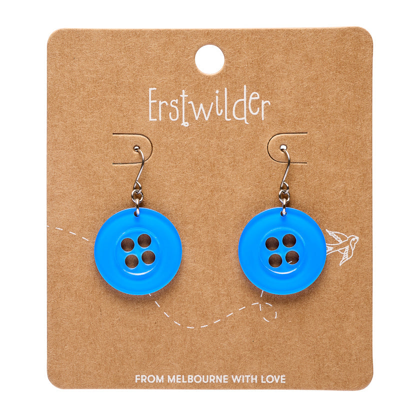 Button Drop Earrings - Blue