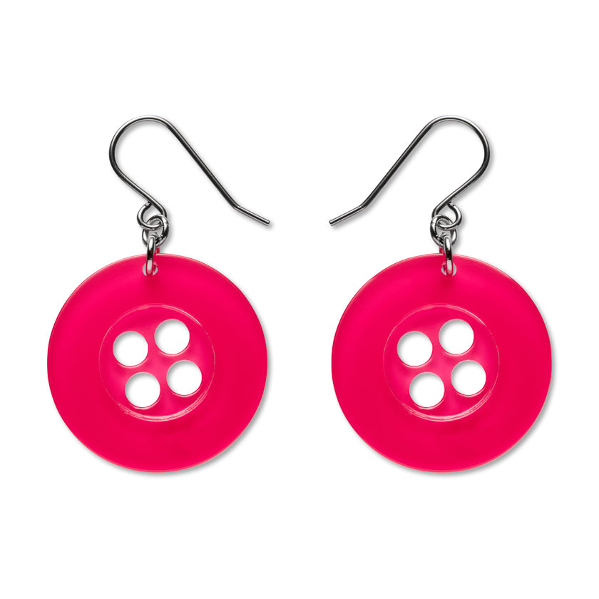 Button Drop Earrings - Pink