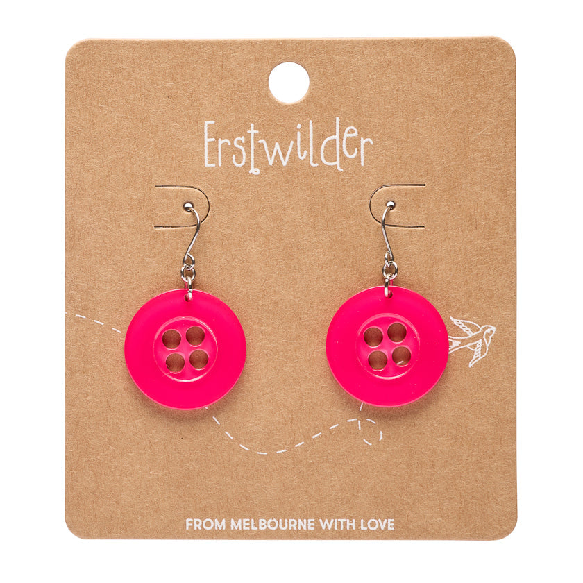 Button Drop Earrings - Pink
