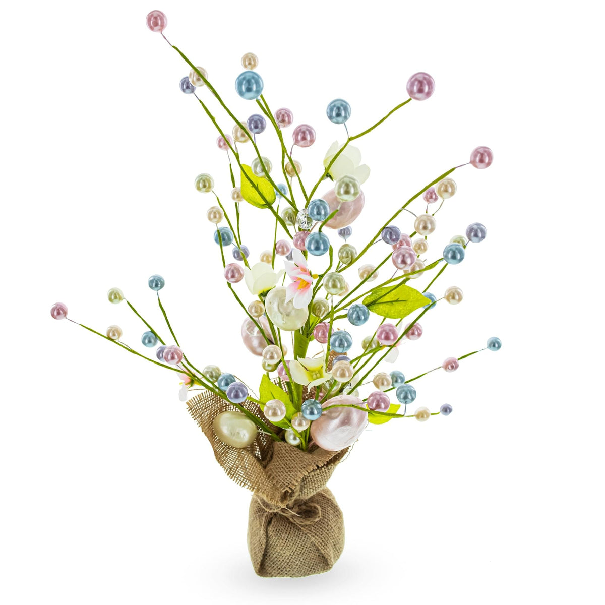 a small burlap wrapped flower arrangement