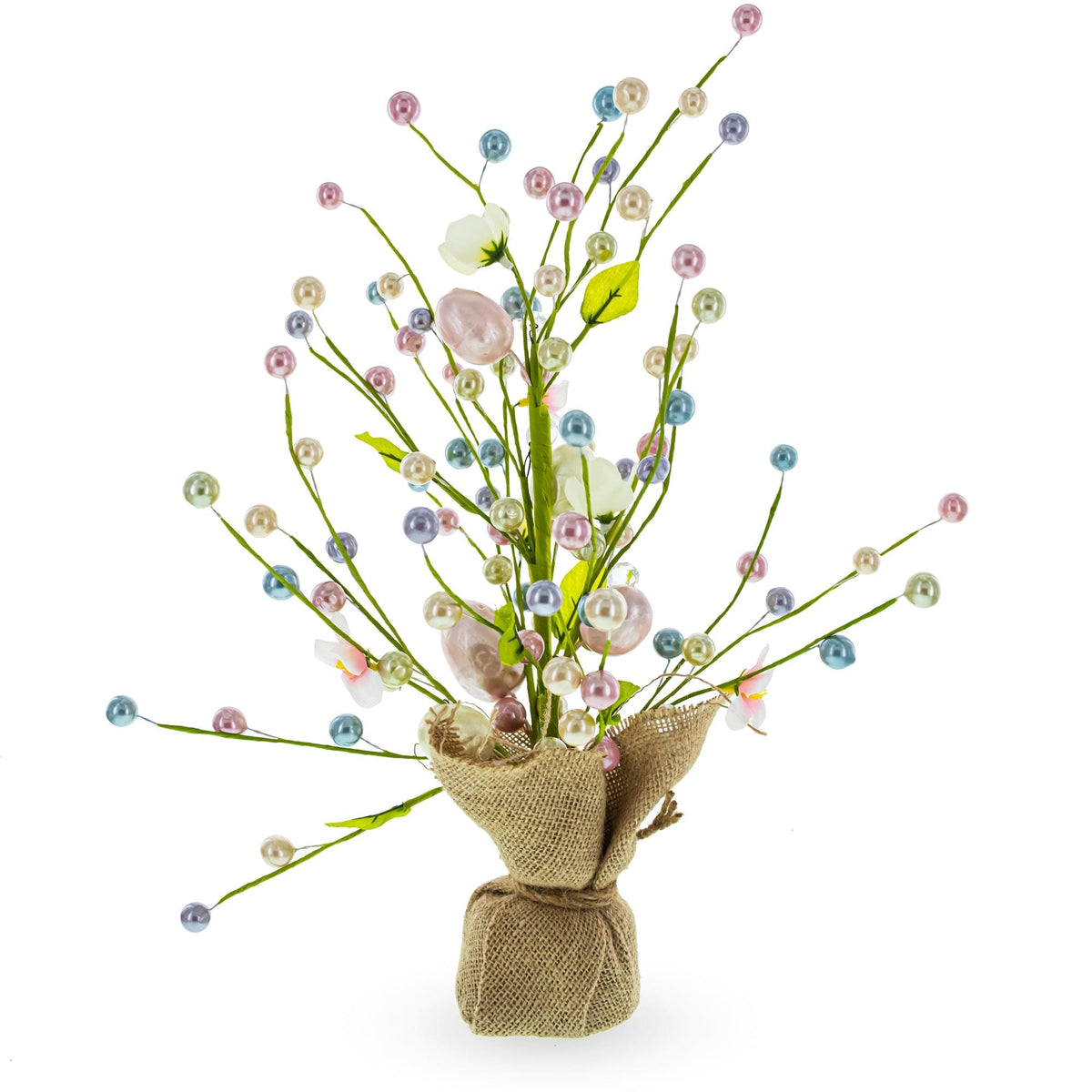 a small burlap wrapped vase with flowers