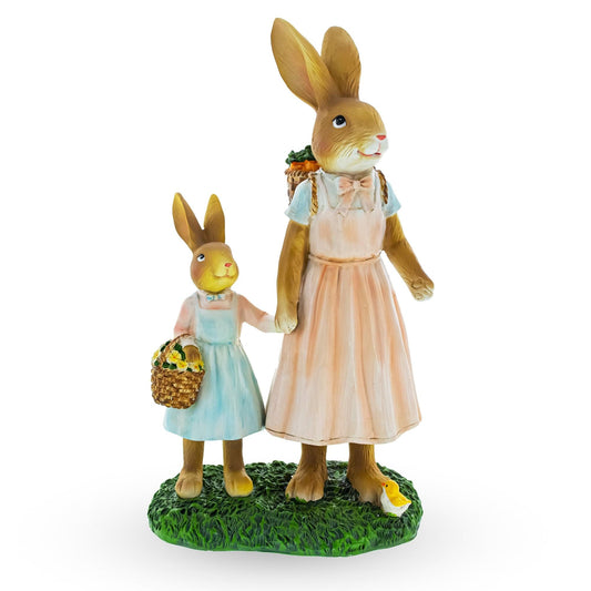 Easter Bunny Mother and Child Figurine - Spring Home Decor 11 Inches