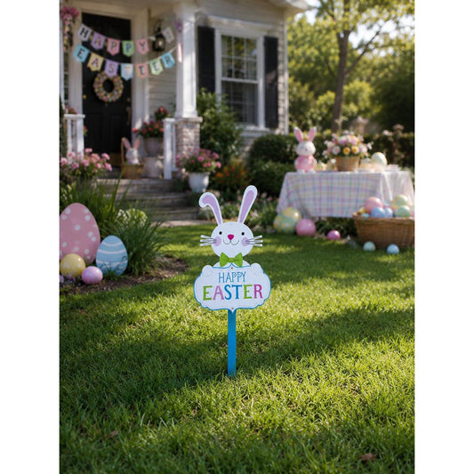 Easter Bunny Yard Sign Happy Easter Outdoor Lawn Decor with Stake Spring Garden Decoration 23.6 Inches Tall