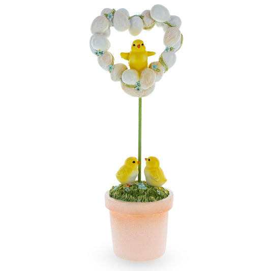 Easter Chick Heart Egg Topiary Figurine - Tabletop Spring Decor 12.5 Inches