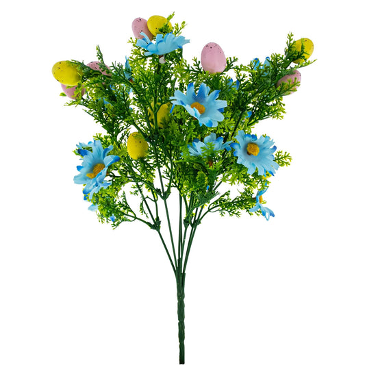 a bunch of flowers with eggs