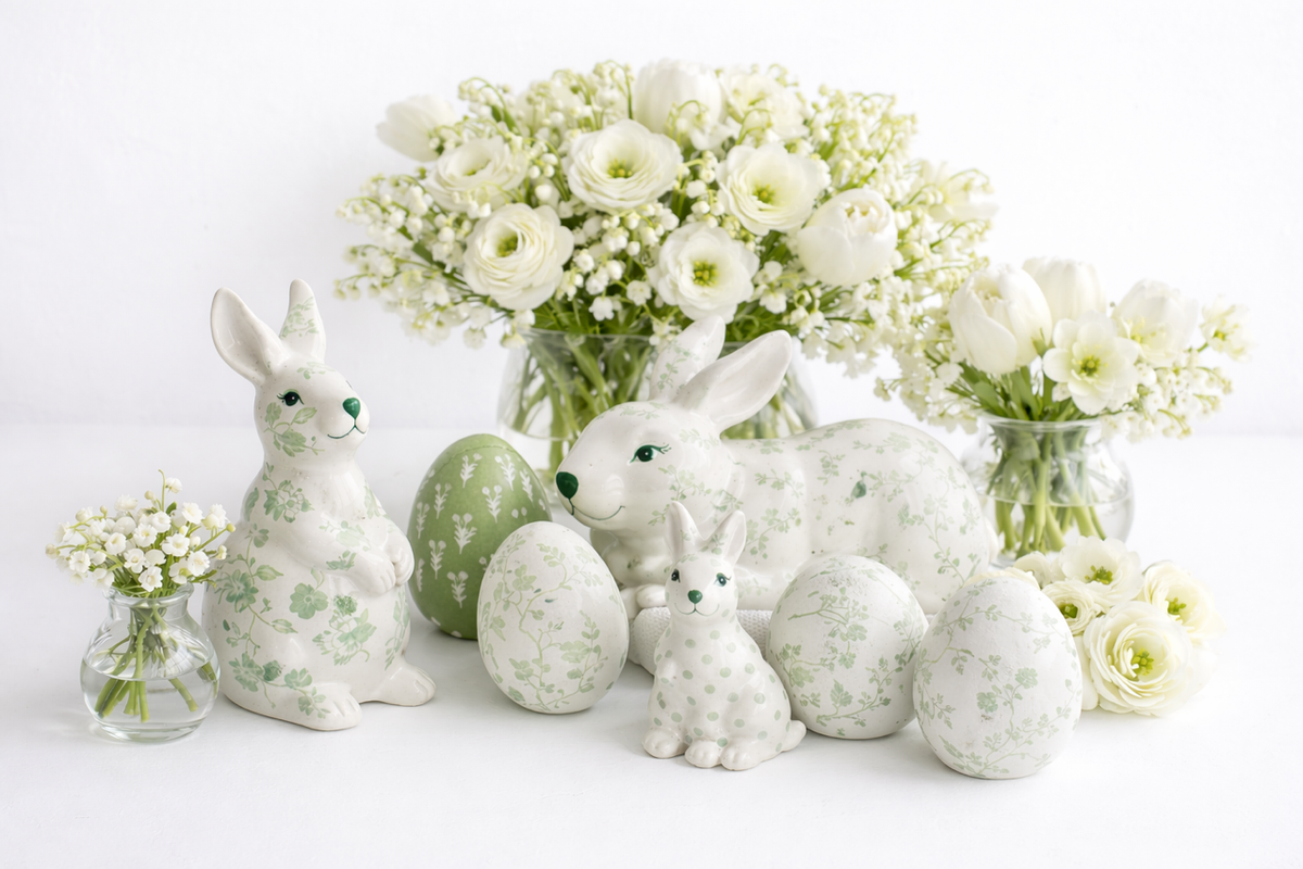 White & Green Trellis Porcelain Egg