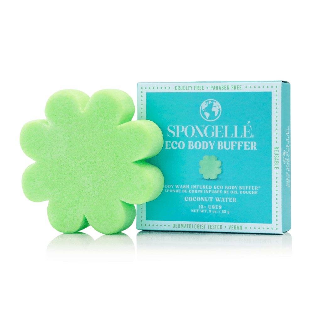 a sponge in a flower shape next to a box