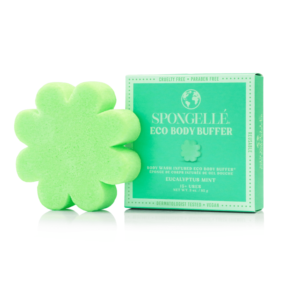 a green sponge next to a box