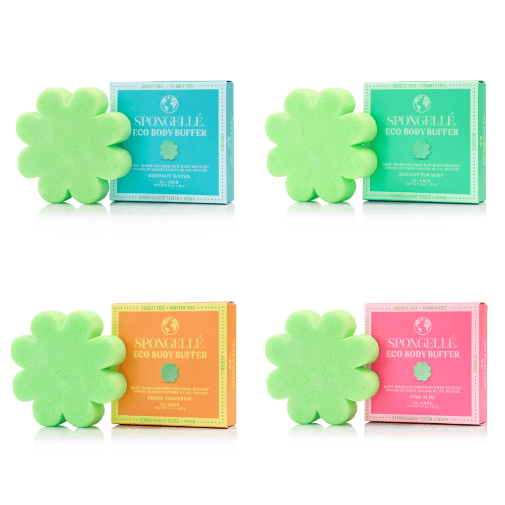 a group of boxes with a flower shaped sponge