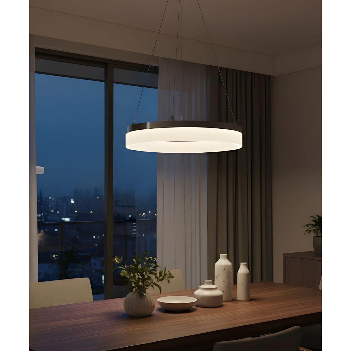 Edge-Lit 16"W 1-Light Round LED Ribbon Chandelier Light Fixture Brushed Nickel Finish