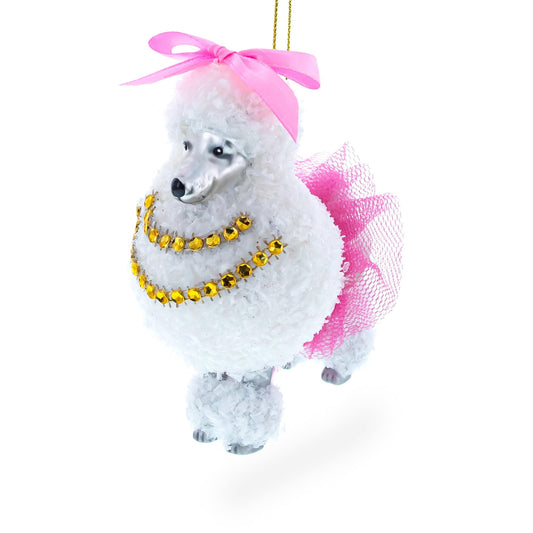 Elegant White Poodle Glass Christmas Ornament