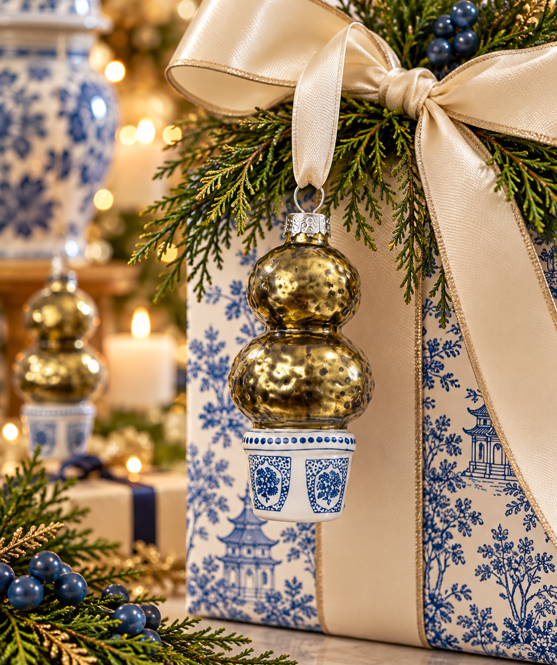 Box of 4 Blue Topiary Gift Topper